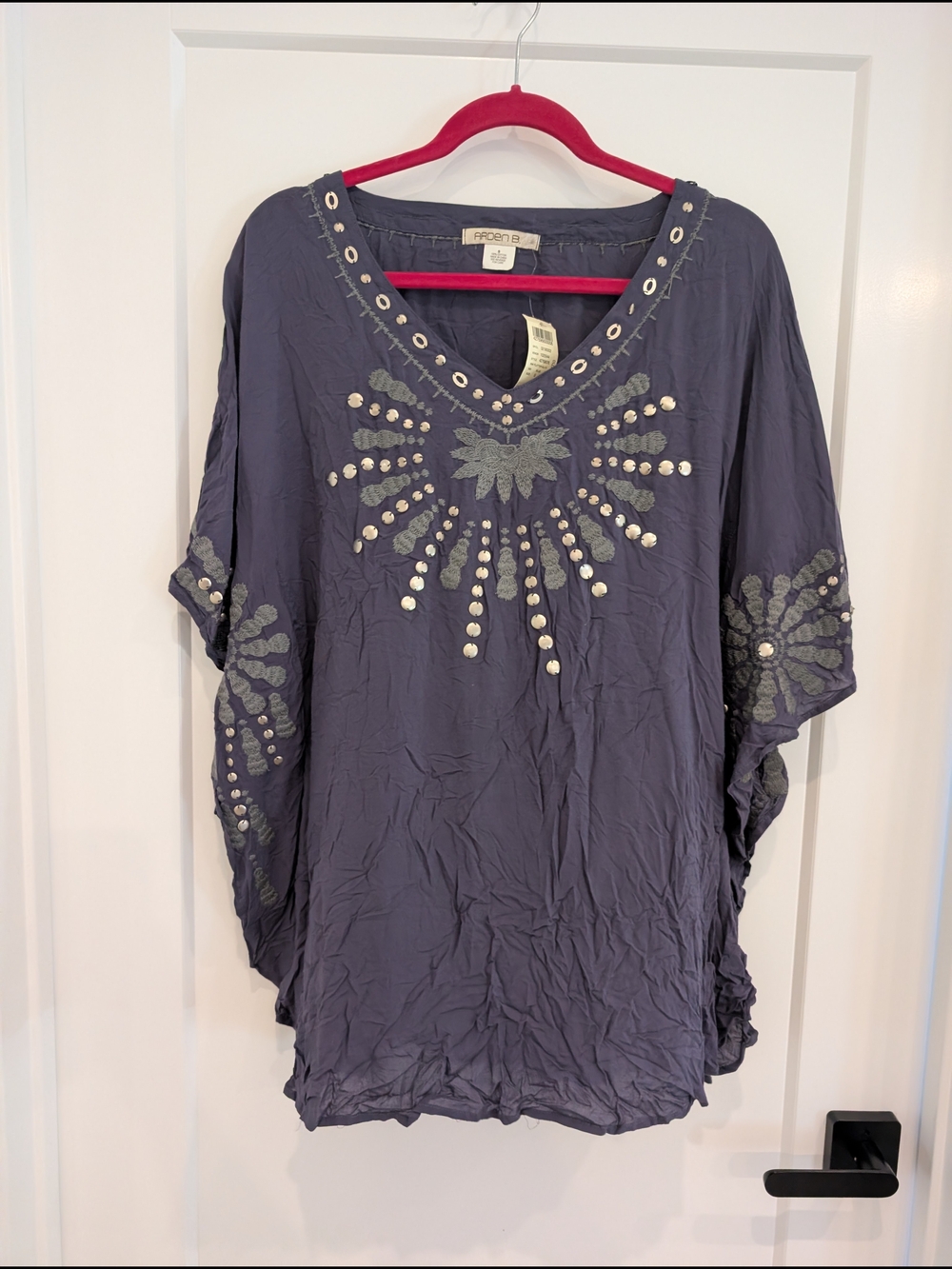 Arden B Slate Blue Embellished V-Neck Tunic